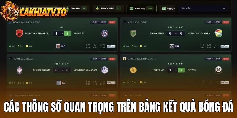 Các thông số quan trọng trên bảng kết quả bóng đá