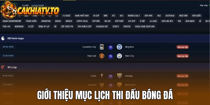 Giới thiệu mục lịch thi đấu bóng đá