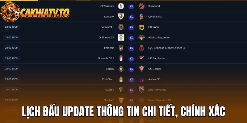 Lịch đấu update thông tin chi tiết, chính xác