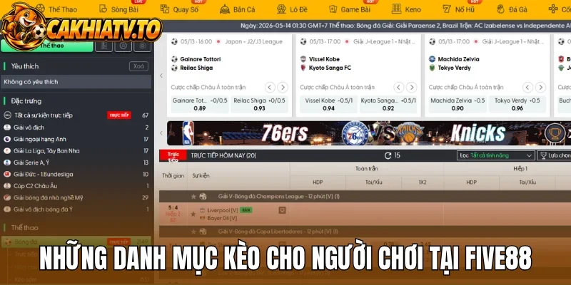 Những danh mục kèo cho người chơi tại Five88