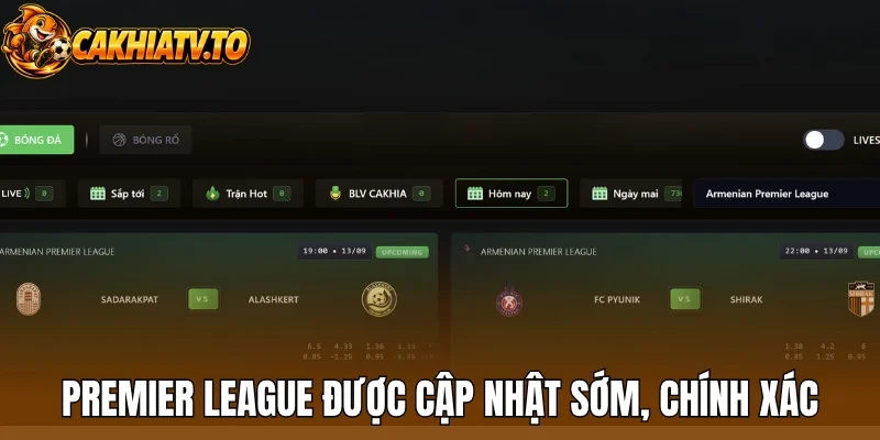 Premier League được cập nhật sớm, chính xác