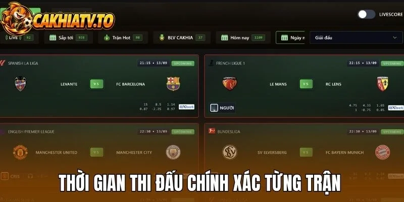 Thời gian thi đấu chính xác từng trận 