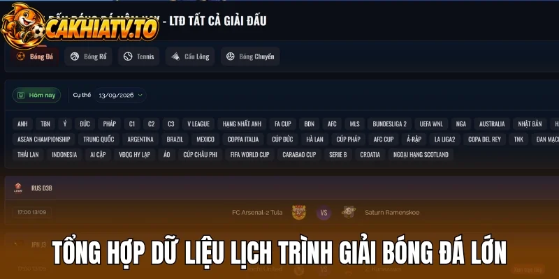 Tổng hợp dữ liệu lịch trình giải bóng đá lớn