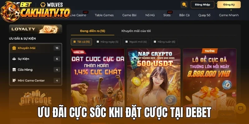 Ưu đãi cực sốc khi đặt cược tại Debet