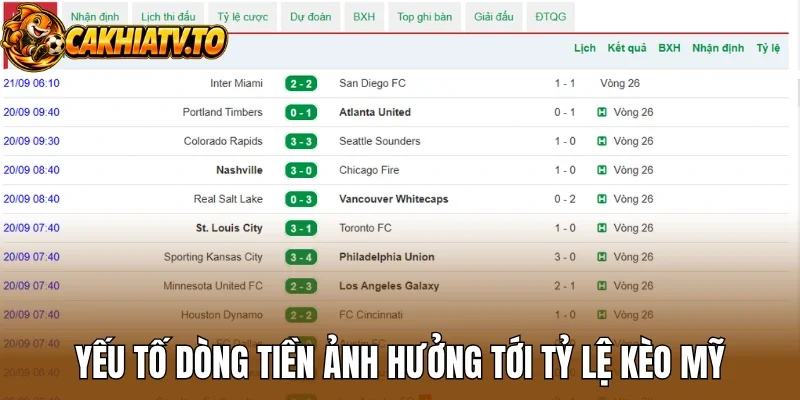 Yếu tố dòng tiền ảnh hưởng tới tỷ lệ kèo Mỹ